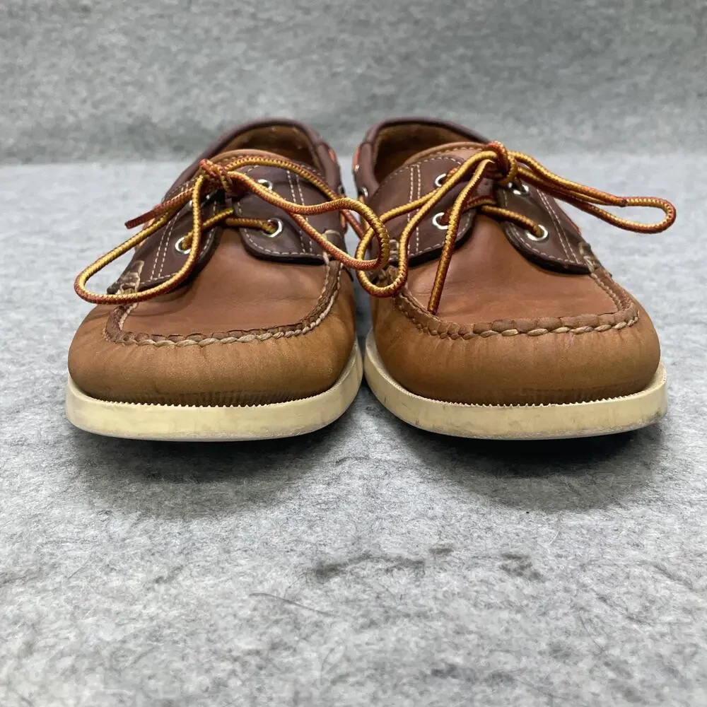 LL Bean Mens 8 D Brown Leather Boat Shoes Moc Toe Lace Up Casual